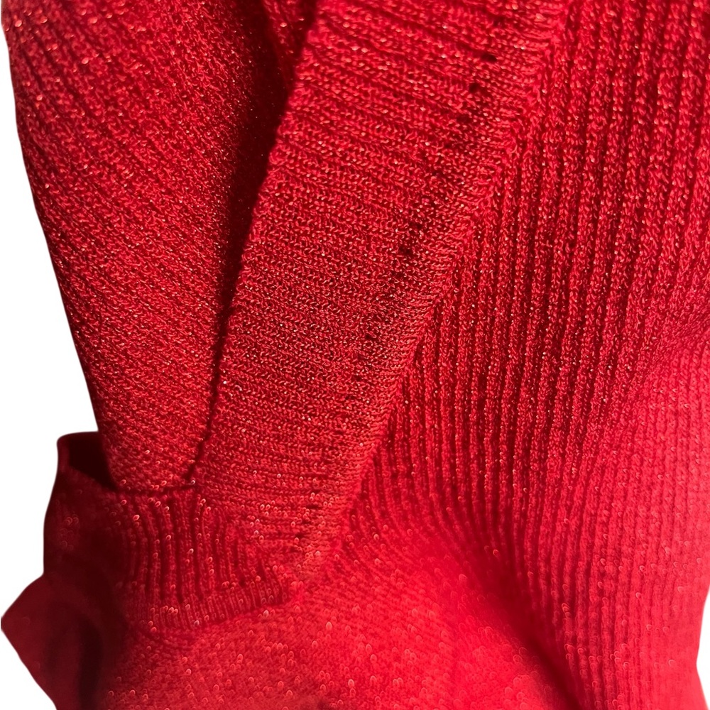 Nanette Lepore glitter red ruffle sshort sleeve top. Size Large #10267 - Picture 9 of 9